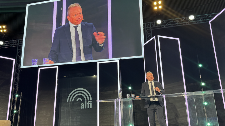 Luxembourg&#039;s Finance Minister Gilles Roth speaking at a conference earlier this year. Photo: IO.