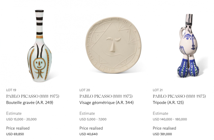 prijzen keramiek Picasso - veiling Christie's