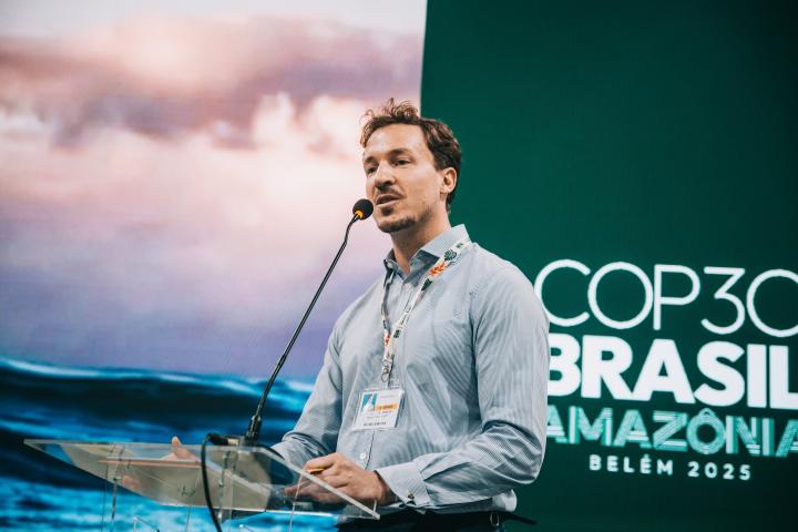 NatureFinance&#039;s Arend Kulenkampff addressing the COP30 meeting. Photo: NatureFinance.