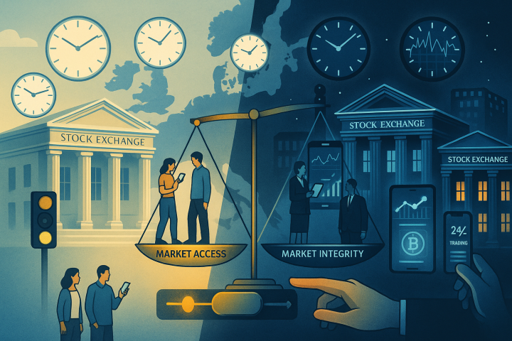 European markets: Day vs night. Illustration generated via Dall-e AI.
