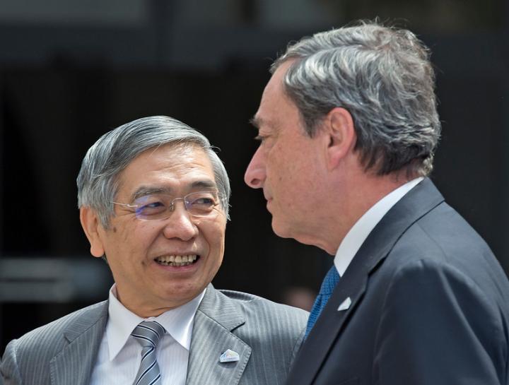 Kuroda en Draghi (foto: Hollandse Hoogte)
