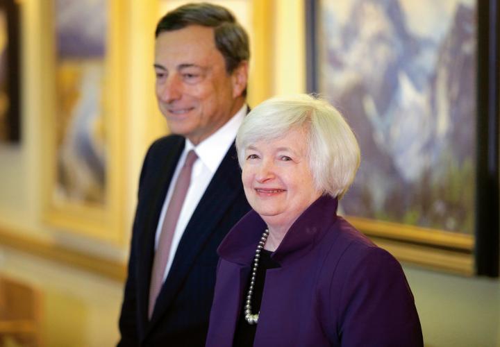 ECB-president Mario Draghi en Fed-voorzitter Janet Yellen