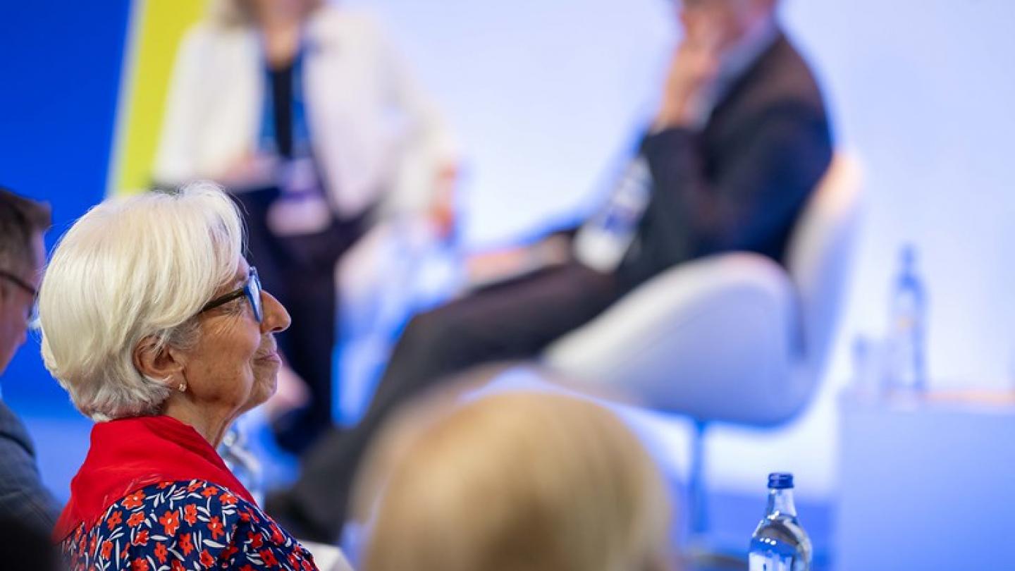 ECB president Christine Lagarde tijdens een conferentie in Portugal eerder deze maand. Foto: ECB. ECB president Christine Lagarde tijdens een conferentie in Portugal eerder deze maand. Foto: ECB.