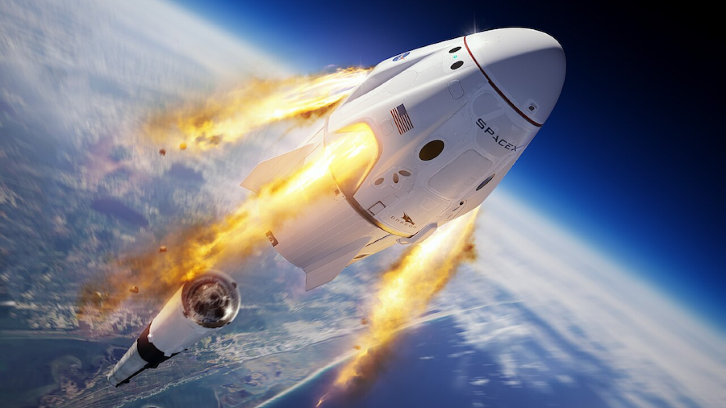 SpaceX Crew Dragon and Falcon 9 during an in-flight abort test. Demand for pre-IPO exposure to the company is intensifying ahead of a possible listing. Illustration: NASA/SpaceX.
