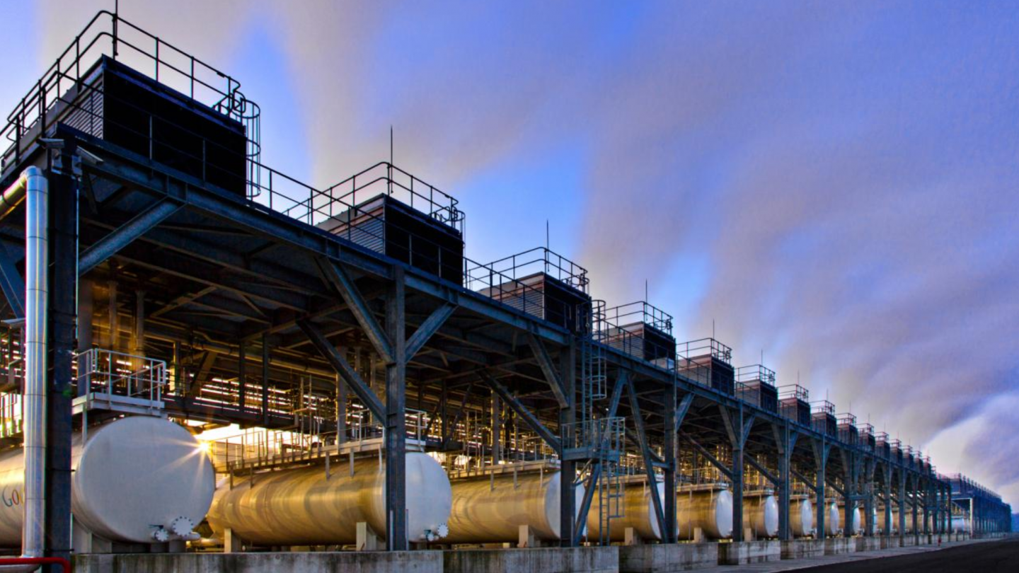 A row of cooling towers at Google's data center near Mons, Belgium. Photo: Wikimapia CC. A row of cooling towers at Google's data center near Mons, Belgium. Photo: Wikimapia CC.
