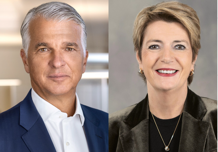 UBS CEO Sergio Ermotti and Swiss finance minister Karin Keller-Sutter.