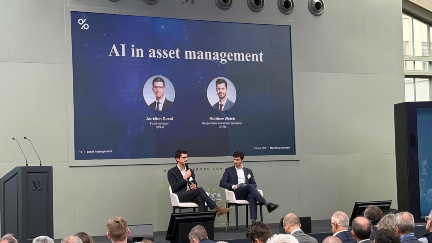 Aurélien Duval en Matthew Welch op de AI-conferentie van DPAM Aurélien Duval en Matthew Welch op de AI-conferentie van DPAM