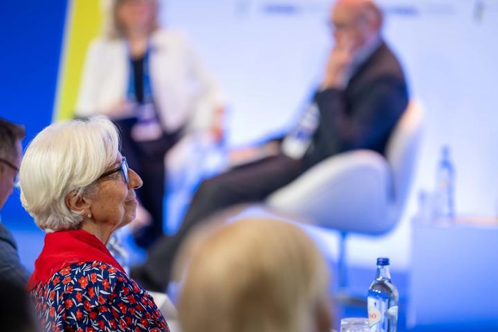 ECB president Christine Lagarde tijdens een ECB conferentie in Portugal eerder deze maand. Foto: ECB.