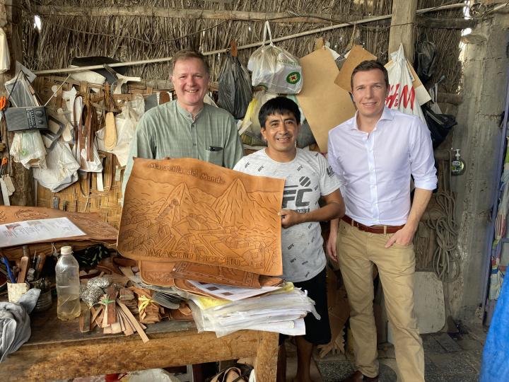 BlueOrchard CEO Philipp Mueller with a micro-entrepreneur in Lima, Peru. Photo: BlueOrchard