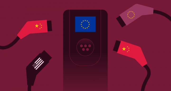 China probeert in te pluggen in de Europese EV markt. Illustratie: Vincent Wielders.