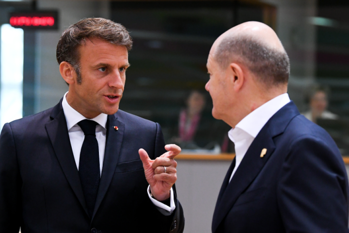 Scholz en Macron tijdens een Eurotop in 2023. Foto van EU.