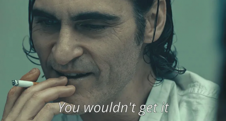 This screenshot from the 2019 American psychological thriller The Joker has been popularized as a meme among bitcoin fans.