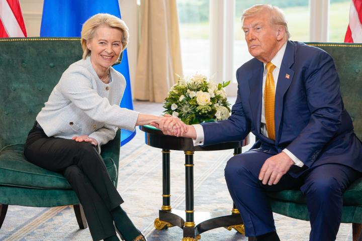 EU Commission President Ursula von der Leyen and US President Donald Trump meeting on Sunday. Photo: Fred Guerin, European Union.