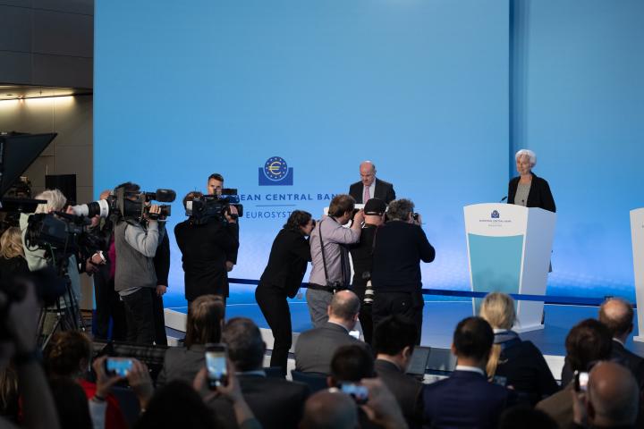 Christine Lagarde, ECB President, arriving at the 4 May ECB press conference in Frankfurt. Photo: ECB.