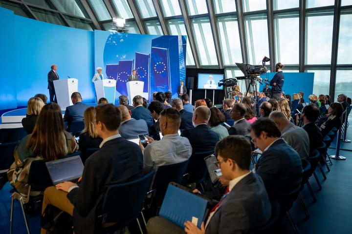 Thursday's ECB press conference in Frankfurt. Photo: ECB.