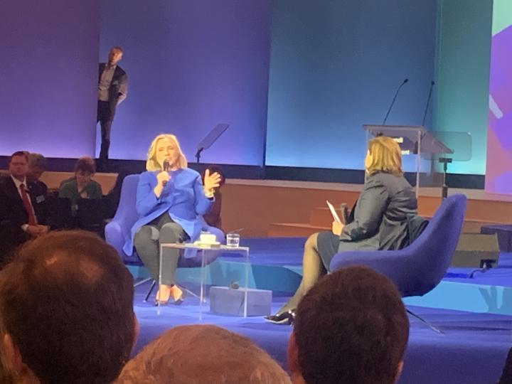 Hillary Clinton at the 2022 Amundi World Investment Forum in Paris.
