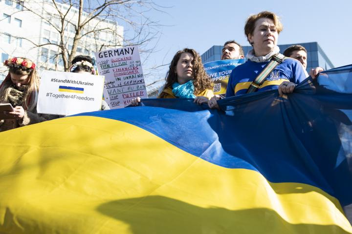 A pro-Ukraine protest in Brussels on 8 March. Photo: EC.
