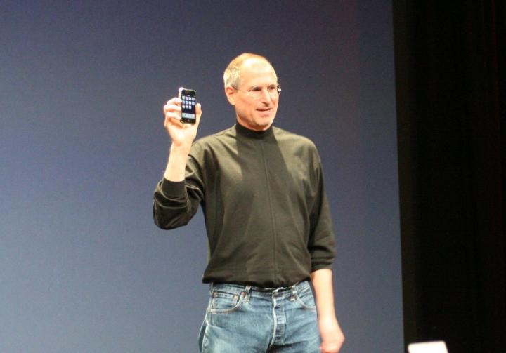 Steve Jobs presenting the original iPhone in 2007. Photo by Nobuyuki Hayashi via Flickr CC-BY-2.0