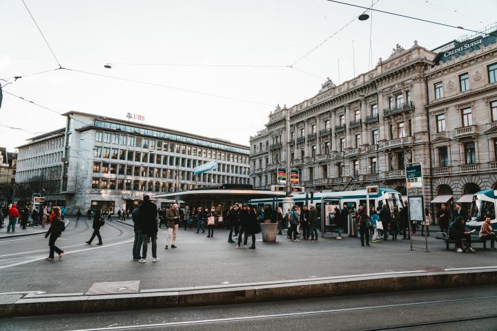 Zurich's Paradeplatz, home to both UBS and Credit Suisse. Photo via Unsplash CC-BY-2.0