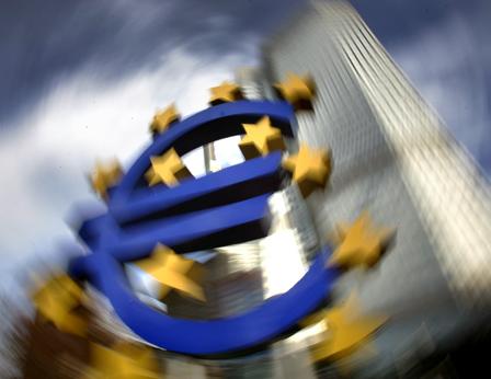 Euro sign at the ECB tower in Frankfurt.