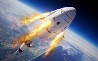 SpaceX Crew Dragon en Falcon 9 tijdens een zogeheten in-flight abort test. Illustratie: NASA/SpaceX